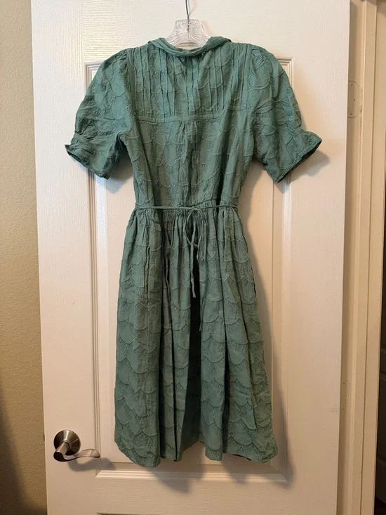Anthropologie Green Textured Button-Front Midi Dress - Picture 6 of 6